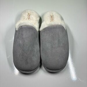 State of Day Womens Grey Faux Suede Fur Lined Scuff Slippers Size L 9-10
